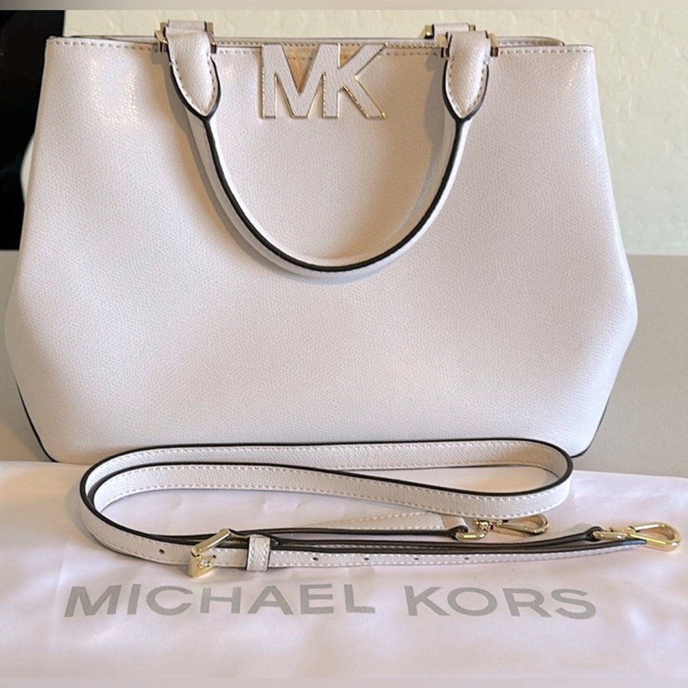 Michael Kors Florence Creamy White Leather MK Satchel Bag / Rare Edition